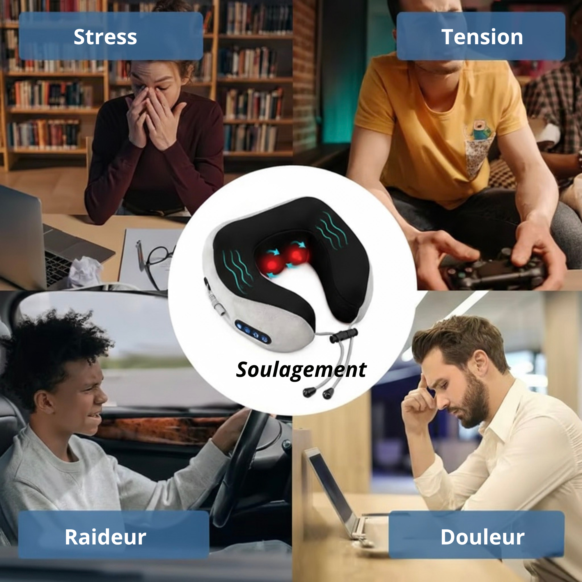 Relaxcou – Oreiller Massant Chauffant à Mémoire de Forme