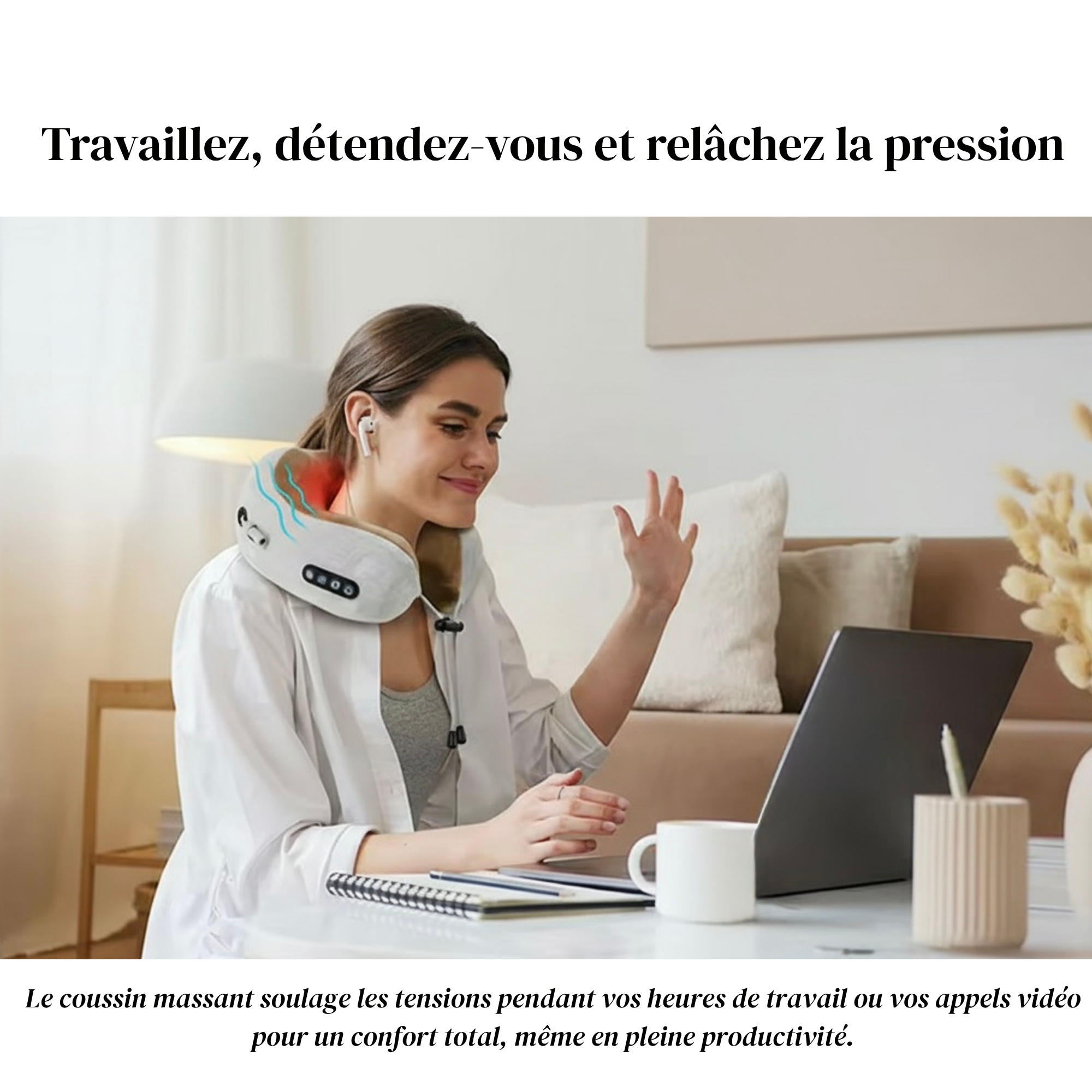 Relaxcou – Oreiller Massant Chauffant à Mémoire de Forme